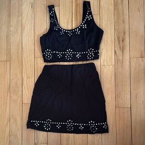 Elegant Black Embellished Skirt Set